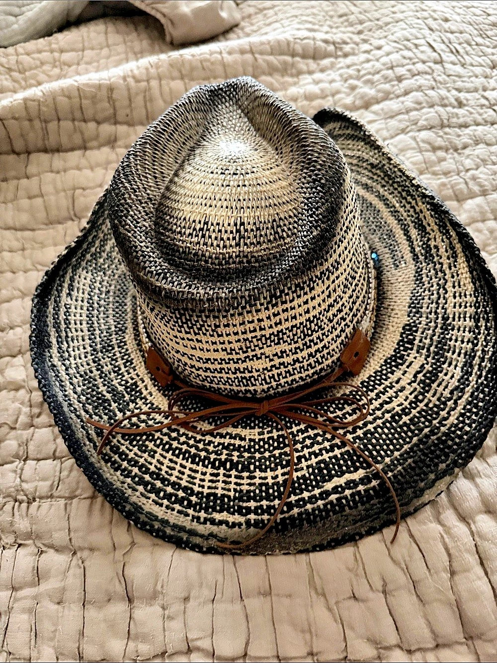 Flora Sombrero Woven Cowboy Hat in Black & Cream NWT - Picture 3 of 16